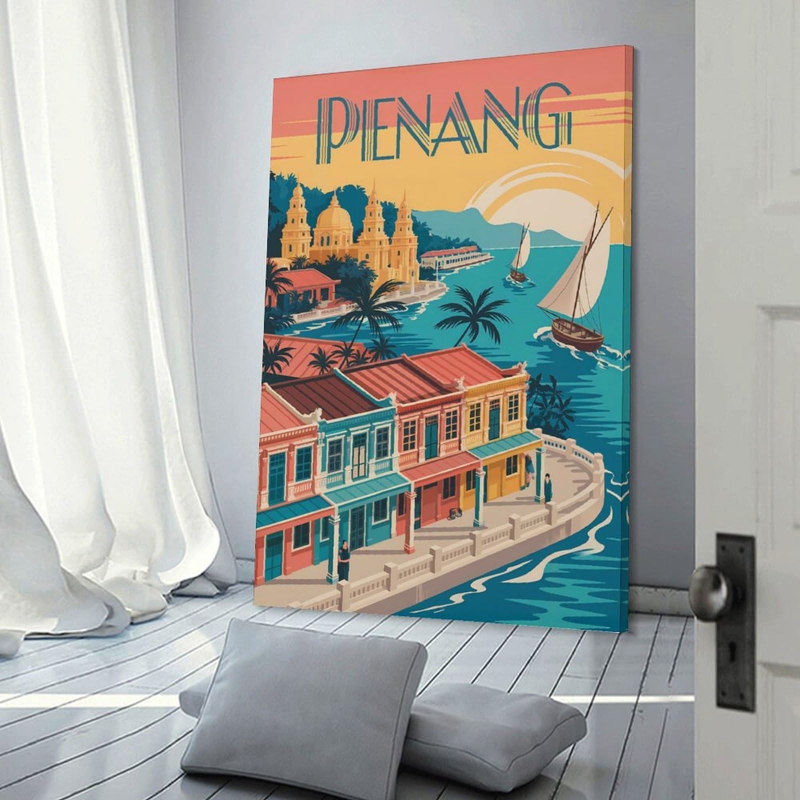 Junmoney Penang Travel Wall Art Print 16x24inch(40x60cm), for Home, Office, Studio Or Guest Room, A Flexible Wall Accent for Shared Spaces