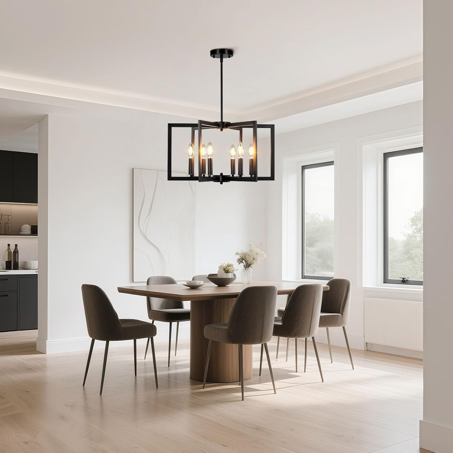 6-Ligh Black Chandelier for Dining Room, Chandelier Dining Room Light Fixtures Over Table, Industrial Pendant Light with E12 Base for Kitchen Island Entryway Foyer, Indoor