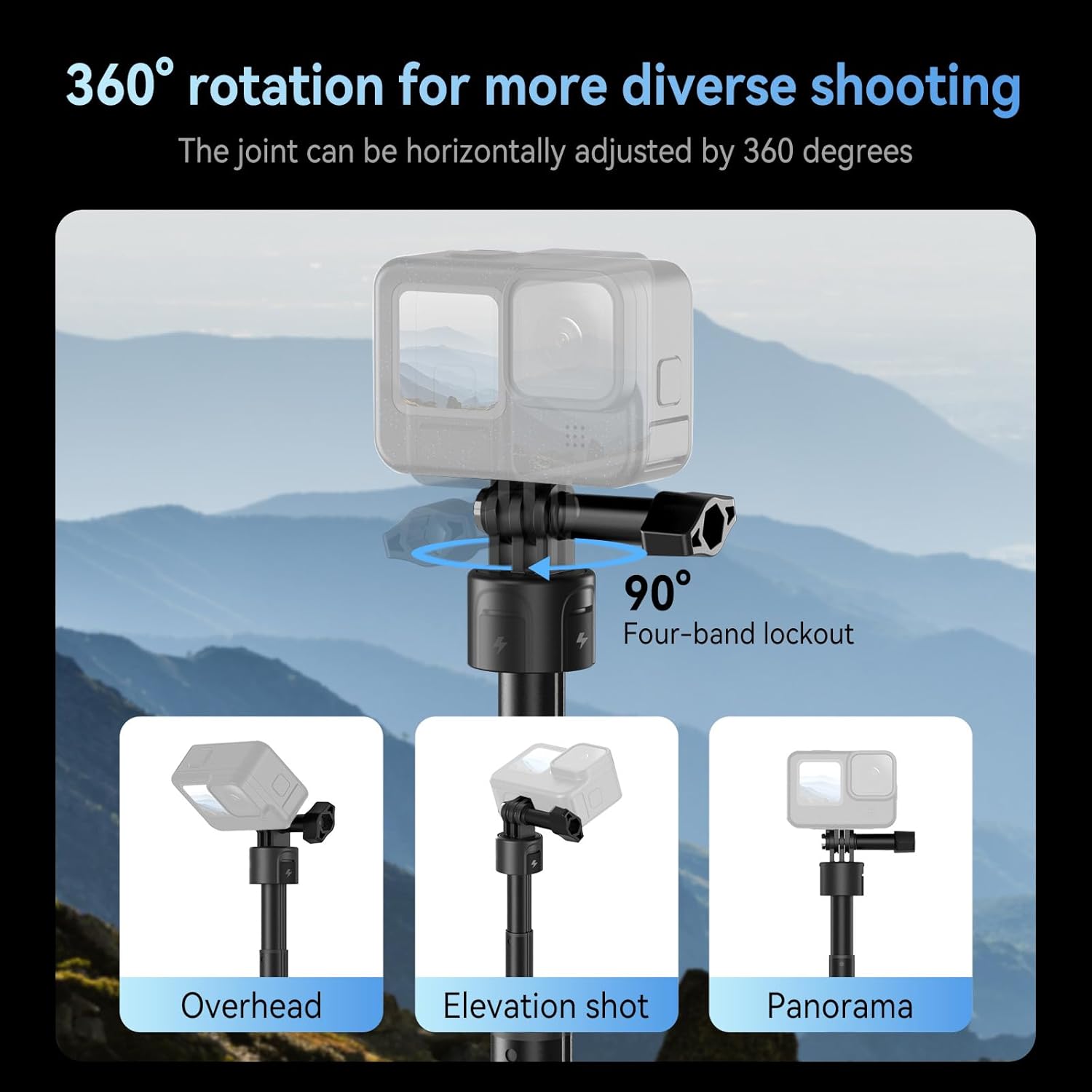 Selfie Stick with Remote Control, 17.7" Extendable Power Grip Tripod Monopod Pole, Portable Charger Handle Compatible with GoPro Hero 13/12/11/10/9/8/Max, Action Camera Accessories