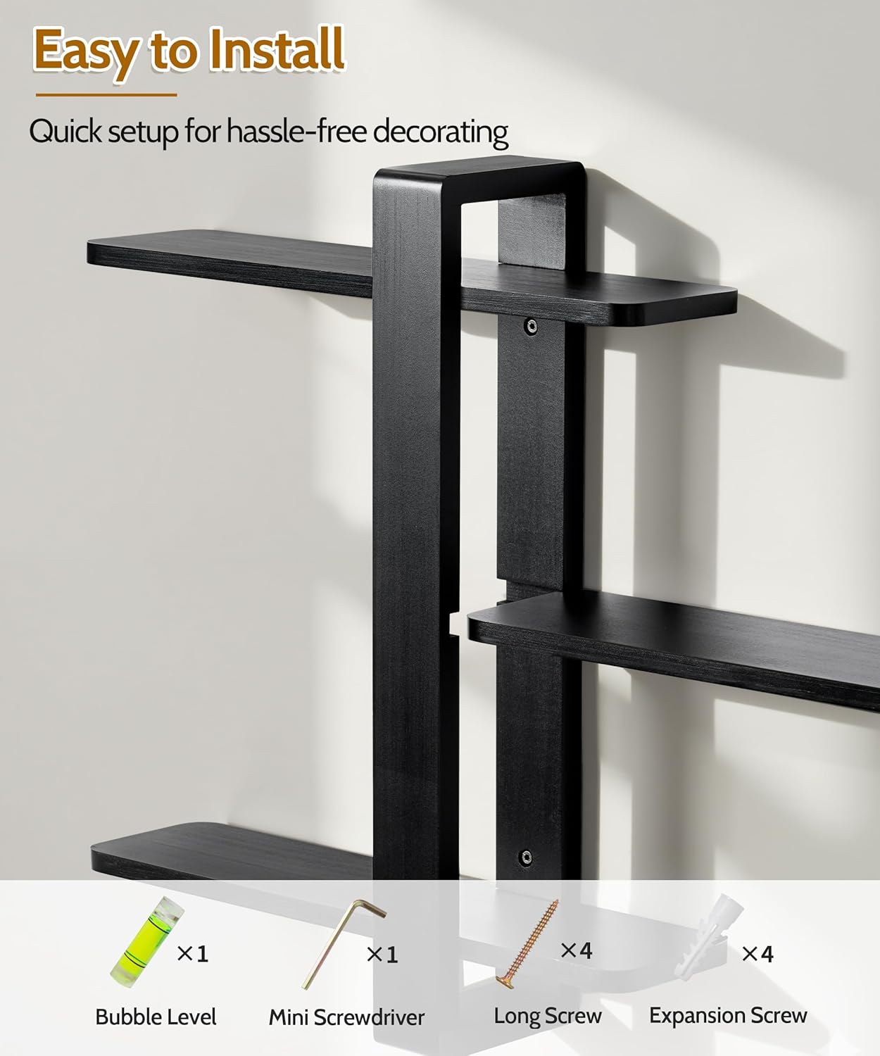 SUMGAR Black Floating Shelves for Wall Mounted Shelving Unit All Pine Wood 3 Tier Large Shelf for Bedroom Living Room Office Bathroom Home Decoration Storage Plant Photo Display Modern 20in