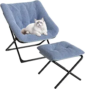 Comfy Saucer Chair, Foldable Living Room Chairs, Faur Fur Soft Lounge for Bedroom, Dorm, Metal Frame Reading Chairs for Adults, Kids, Blue