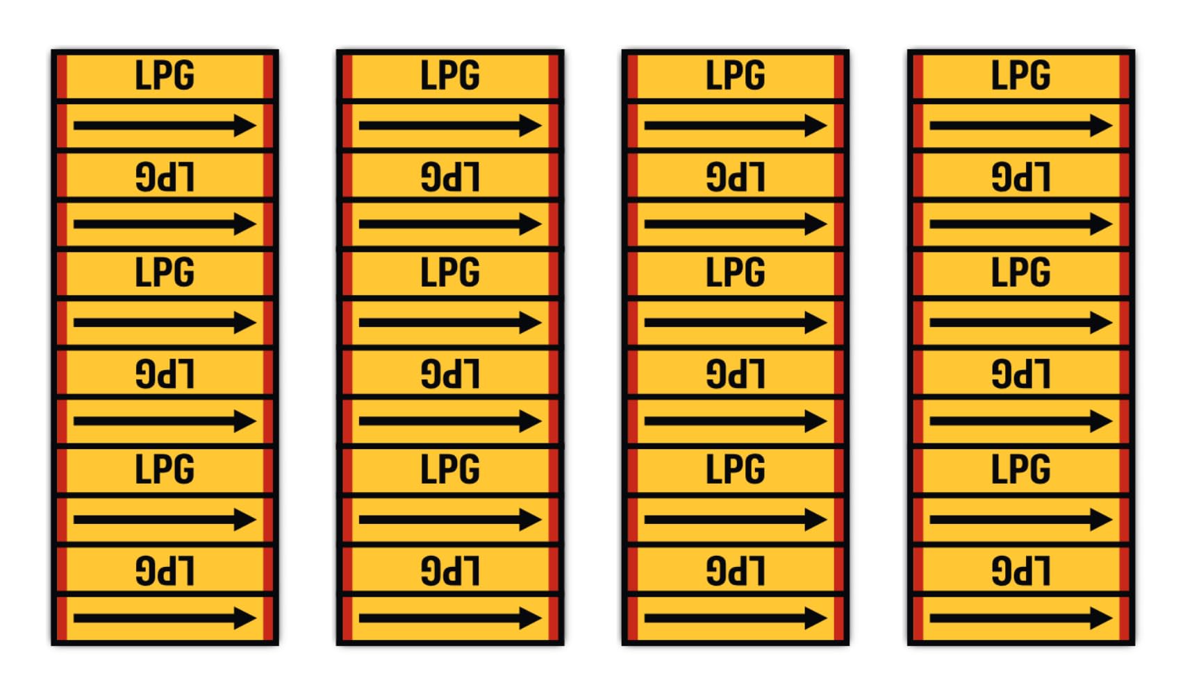 Havati Flammable Gases: Lpg Stickers: 75 X 25 Mm, Pack Of 4 - Group 4 - Flammable Gases - Liquefied Gas - Banderole - Pipeline Marking - According To Din 2403 - Language: English - Lpg