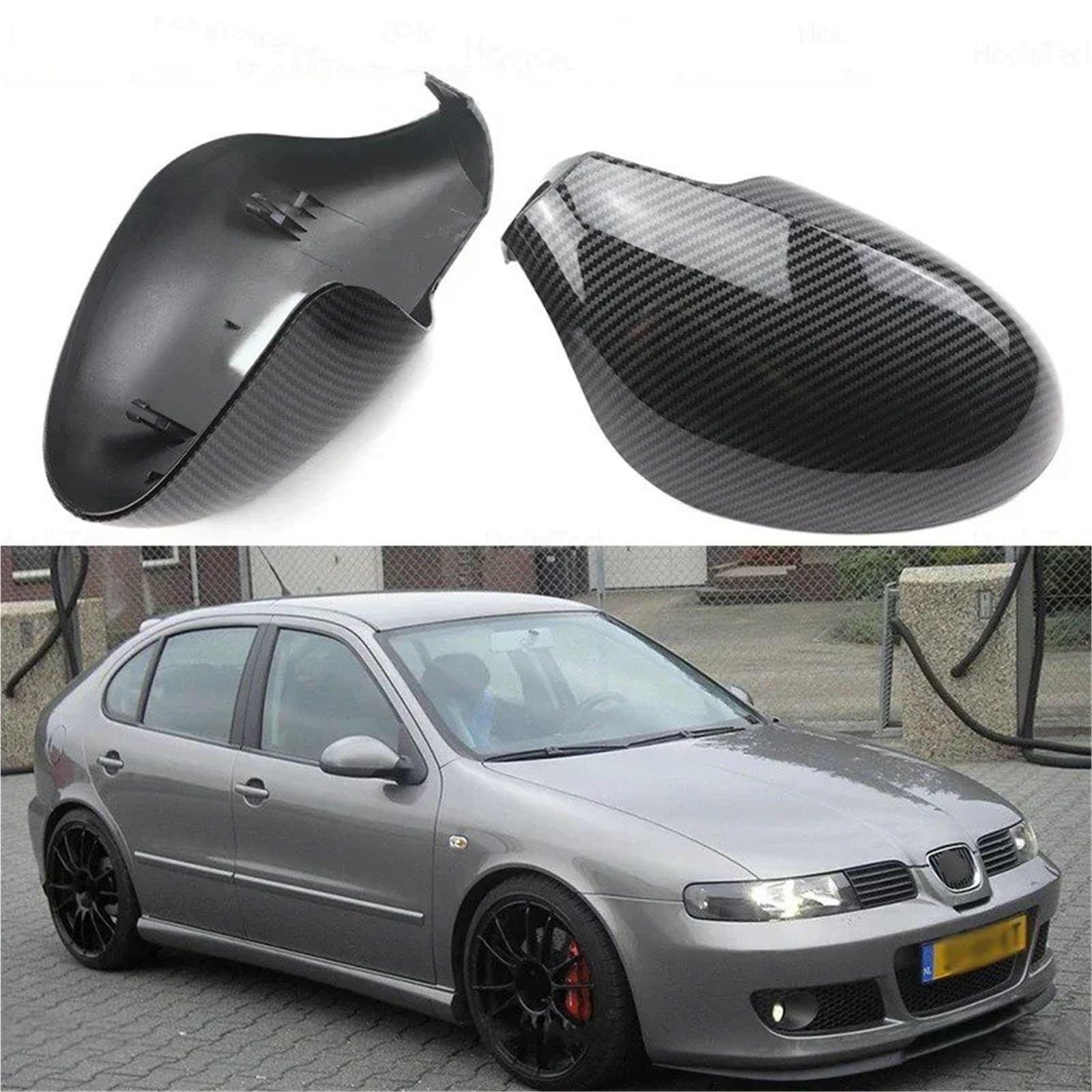 Carcasa Espejo Retrovisor Para Seat Para Leon MK1 1M 1999-2006 Cubierta De Espejo Retrovisor Lateral Marco Protector Molduras Con Aspecto De Carbono Y Negro Brillante Tapa Espejo Retrovisor(Carbon Fib