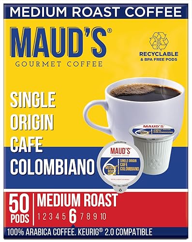 Maud's Café Colombiano, 50 unidades de cápsulas de café reciclables de tostado medio de una sola porción producidas por energía solar, 100% café