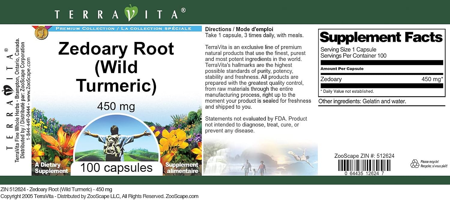 Zedoary Root (Wild Turmeric) - 450 mg (100 Capsules, ZIN: 512624) - 3 Pack