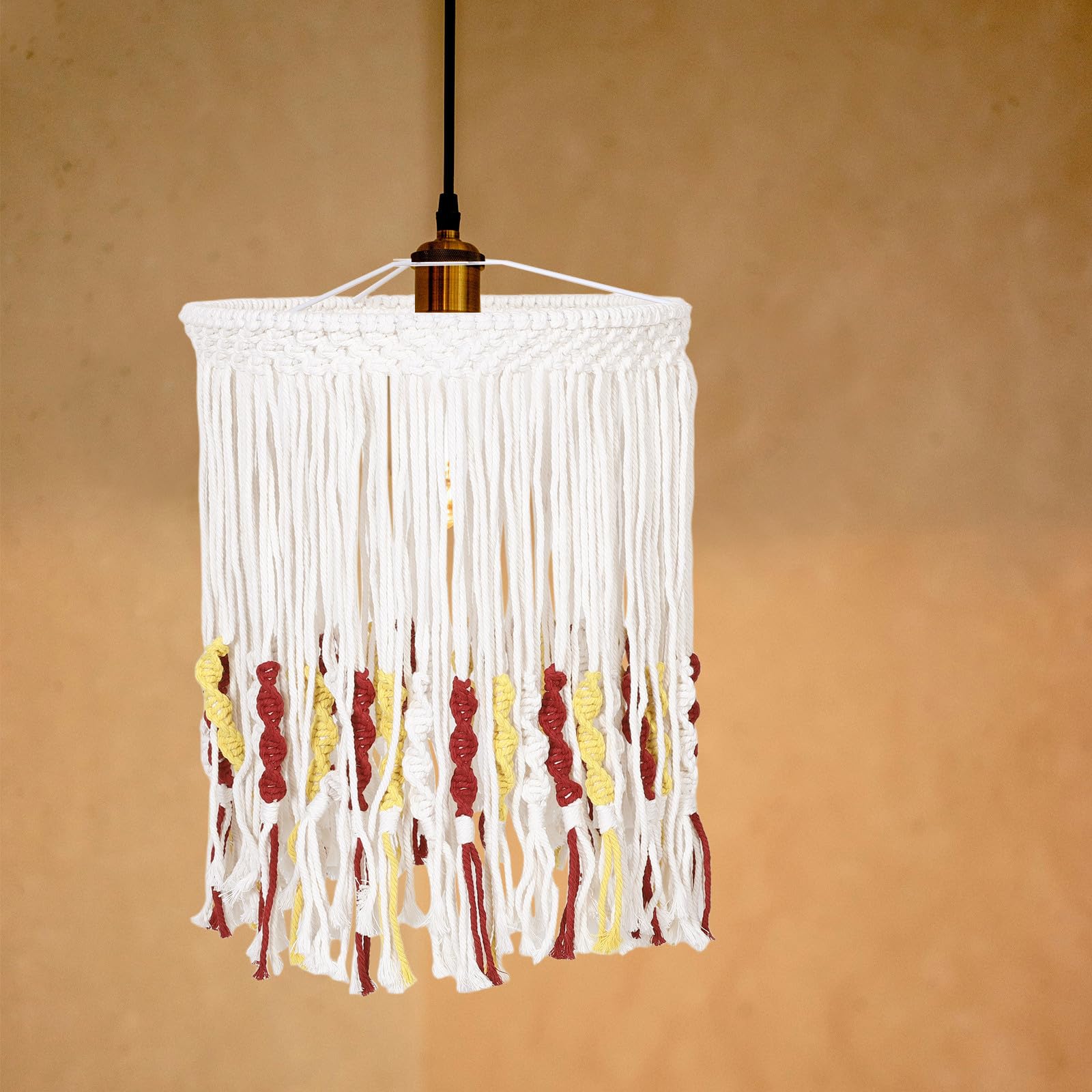 Hemobllo Paralume Boho in Cotone Intrecciato con Nappe, Lampada Sospensione Beige per Camera da Letto, Stile Rustico e Assemblaggio Facile