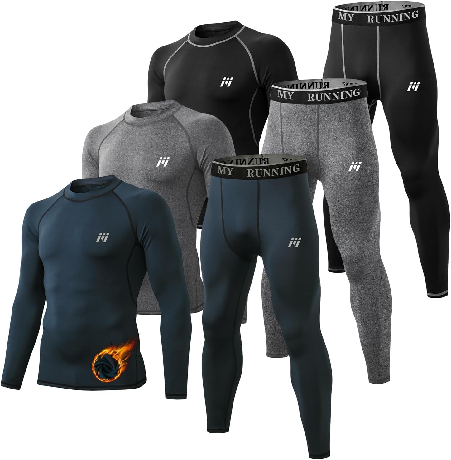 Men Thermal Underwear Set Long Johns with Fleece Lined Base Layer Men Cold Weather Top Bottom for Skiing Running
