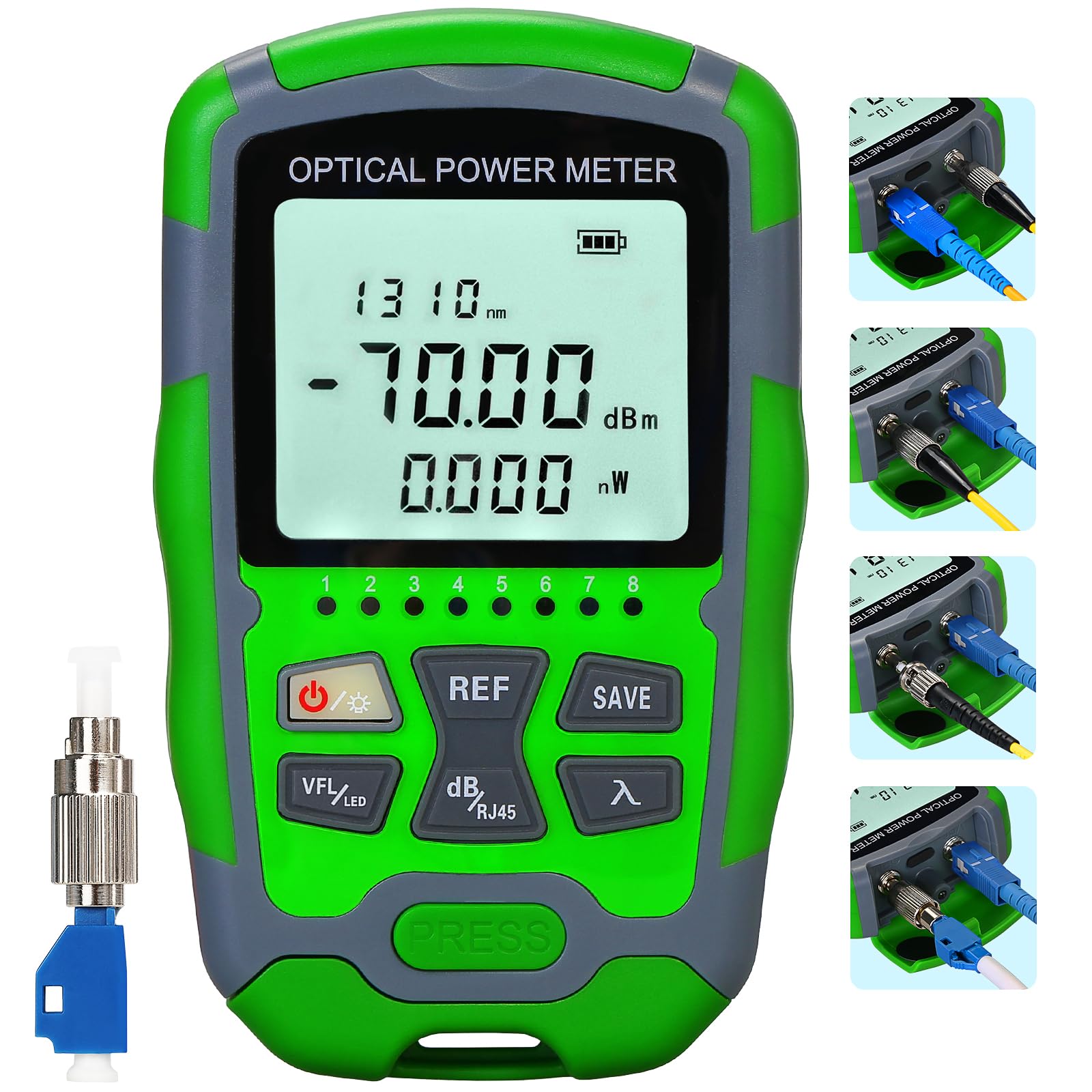 A-M70 VFL Visual Fault Locator 15KM & OPM Portable Optical Power Meter (FC/SC/ST) & RJ45 Network Test Portable Fiber Optic Tester ‑70 to +10 1pc FC to LC Adapter-image-11