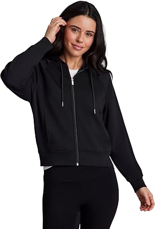 RBX Active Womens Luxe Athleisure Sweatshirt with Pockets, Transitional Lightweight Cropped Zip Up Hoodie Jacket