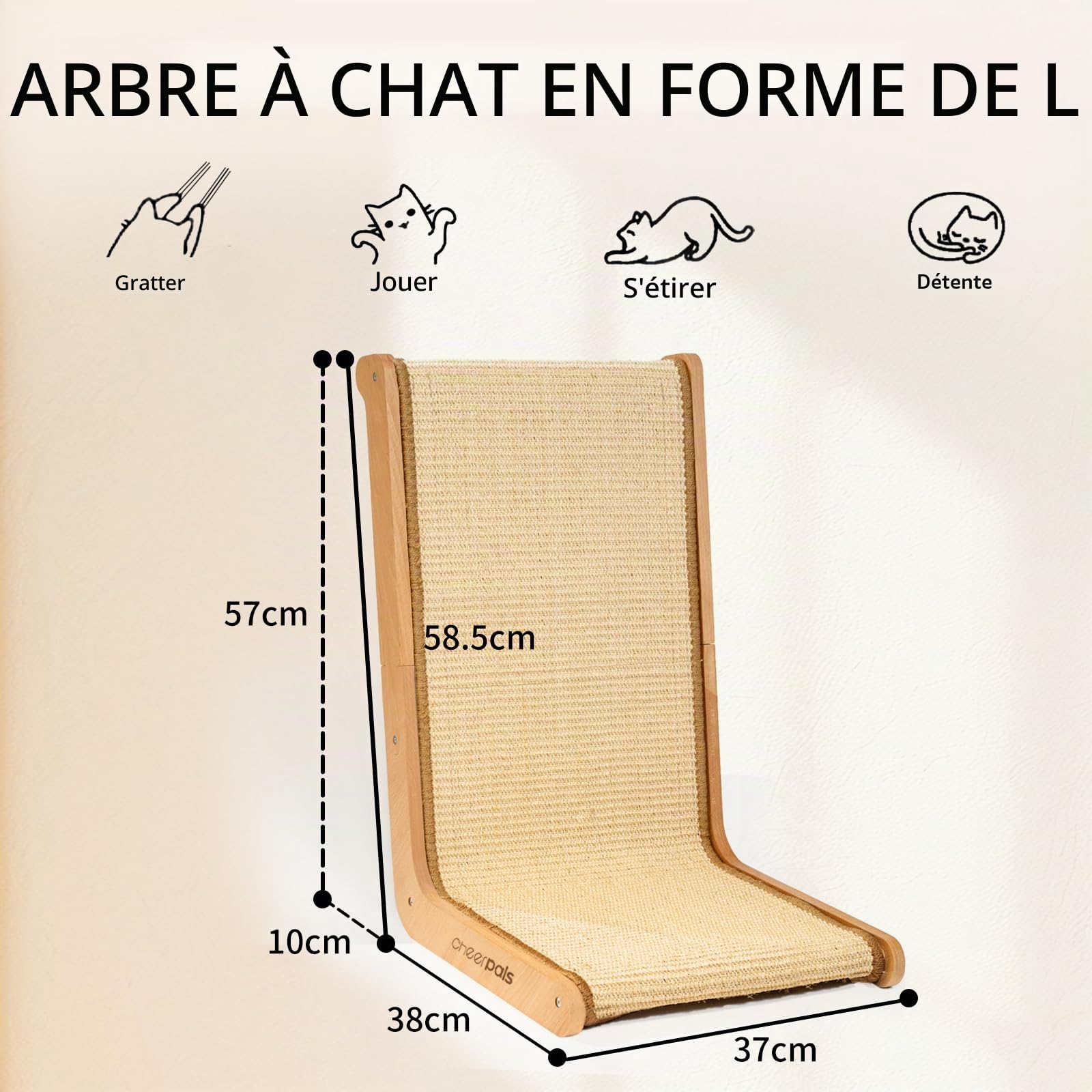 CheerPals Griffoir en forme de L pour chats en bois de hêtre massif - Design à 105°
