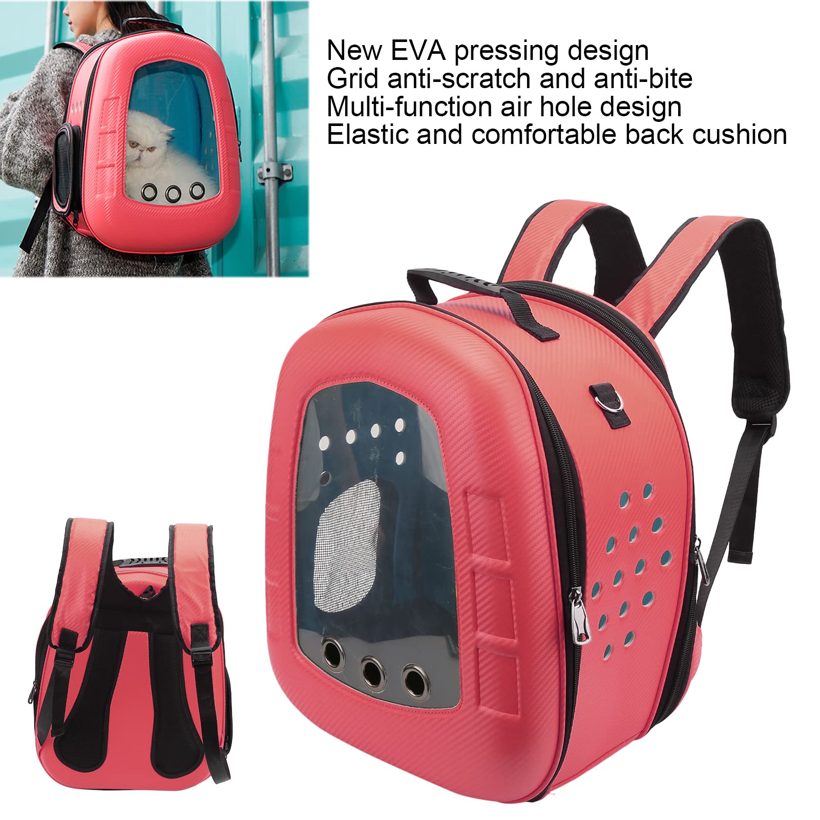 Haustier-Rucksack, Raumkapsel, atmungsaktiv, verdickt, für Katzen und Hunde, Freisprecheinrichtung, Reisen zum Wandern, Spazierengehen, Eva-poröses Material, Schwarz, 42 x 37 x 25 (Rot)