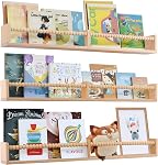 birola Nursery Book Shelves for Kids Rooms - 32 Inches Floating Wall Bookshelves Set of 3, Space-Saving Nursery Shelves with Beads Design for Kids Room, Bedroom and Study Room(Natural)