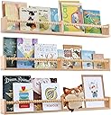 Nursery Book Shelves for Kids Rooms - 32 Inches Floating Wall Bookshelves Set of 3, Space-Saving Nursery Shelves with Beads Design for Kids Room, Bedroom and Study Room(Natural)