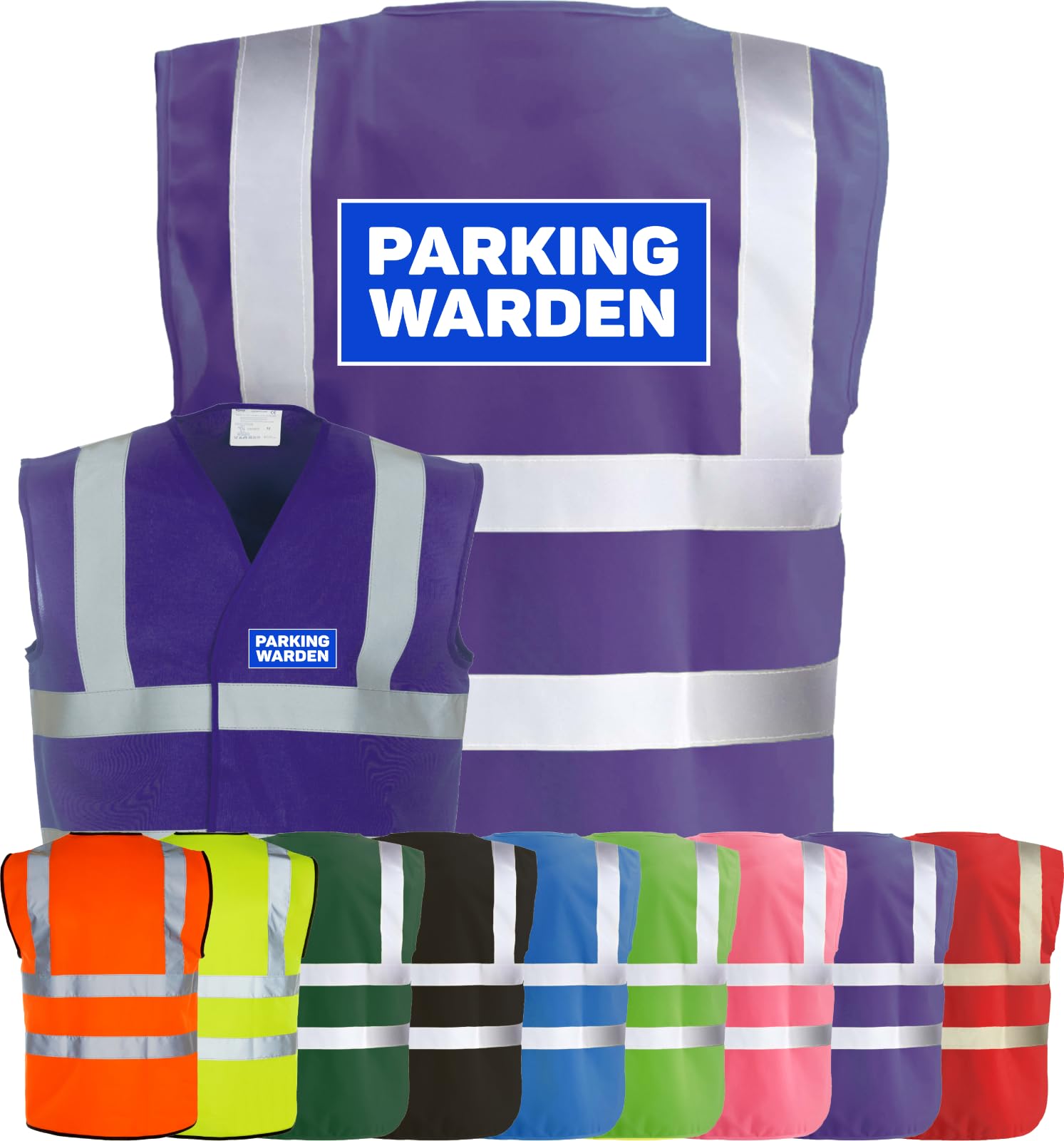 Corporate Togs PARKING WARDEN Printed Hi-Vis Reflective Vest - High Visibility Vest with Reflective Bands & Braces, Fully EN471 Health & Safety Compliant Gear - Safety Accessory