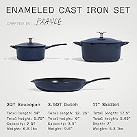 Vista 5 de Made In Utensilios de cocina – Juego de 5 piezas de hierro fundido esmaltado – Azul – Incluye horno holandés con tapa, sartén y cacerola con tapa