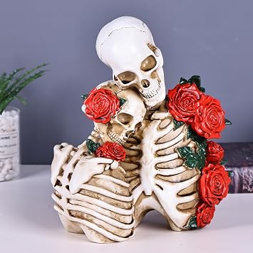 Skull Decor Halloween Decoration Skeleton Couple Figurines Resin Gothic Statues Vintage Home Decor for Shelf Table Mantel Collectible Wedding Gift C