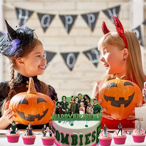 Miniatura 6 de 25 suministros de fiesta de cumpleaños de zombis con 1 adorno para pastel y 24 adornos para cupcakes para zombis, decoraciones de fiesta de