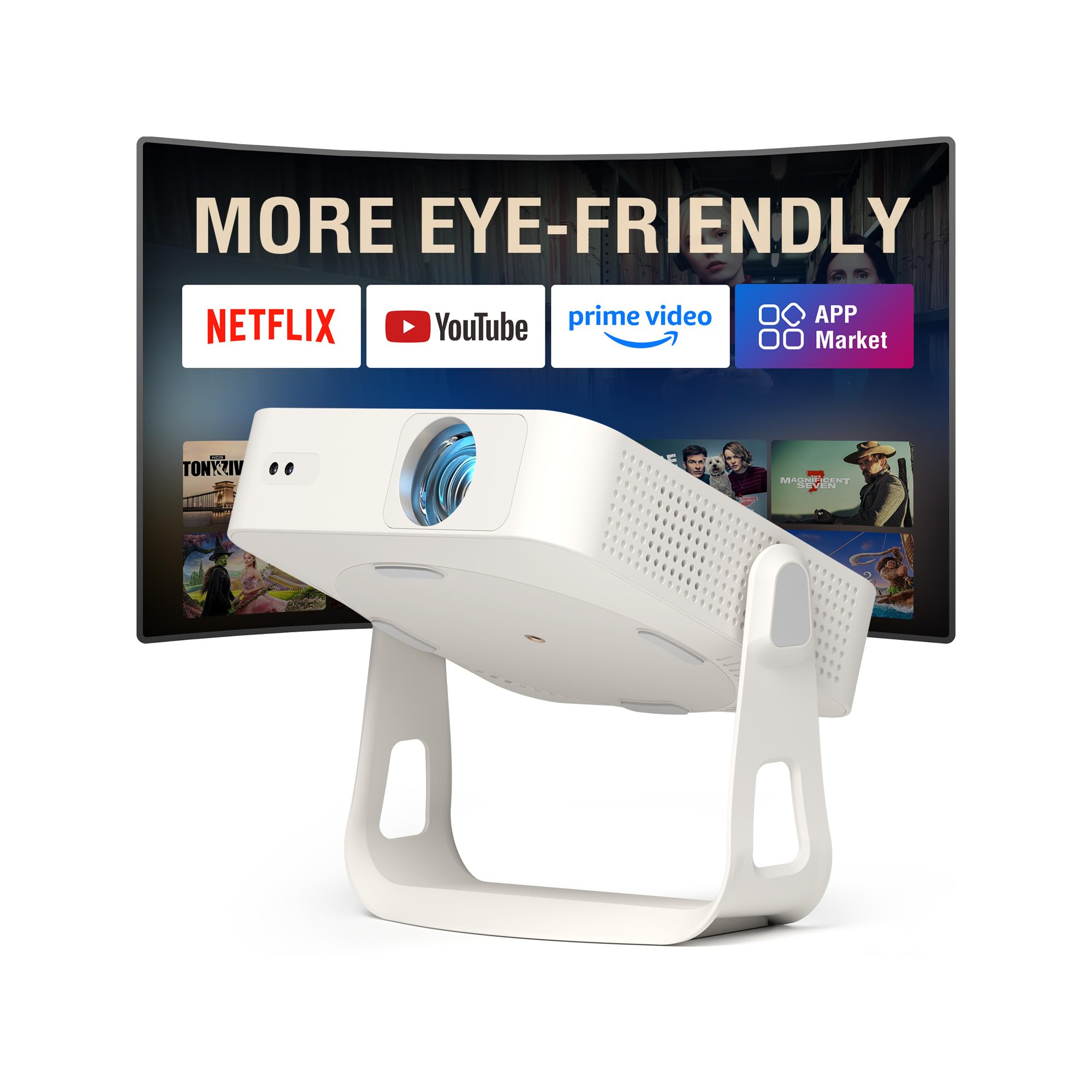 [Officially-Licensed App &amp; Auto Focus]Snow White Smart Mini Projector with WiFi and Bluetooth, XuanPad 4K Support Movie Projector, Portable Native 1080P Outdoor Projector with 360° Stand