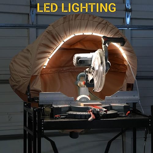 Miniatura 5 de Campana colectora de polvo para sierra ingletadora con luz LED, ajuste universal para sierras ingletadoras de 10 y 12 pulgadas, campana de