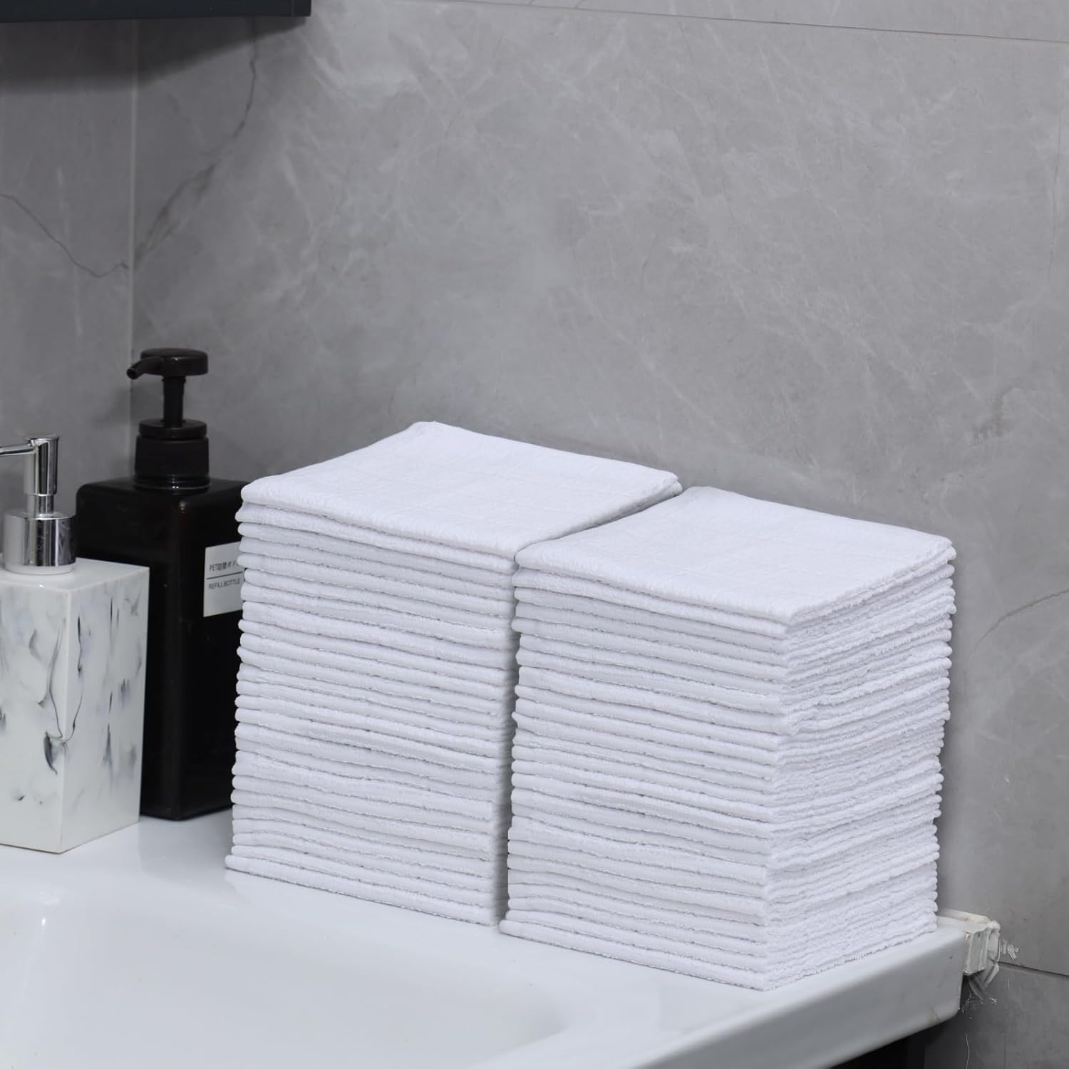 Oeleky Pack of 50 White Kitchen Dish Cloths, Cotton Shop Rags, 11x11 Inches, Absorbent Cleaning Dish Rags for Home and Kitchen (50, White)