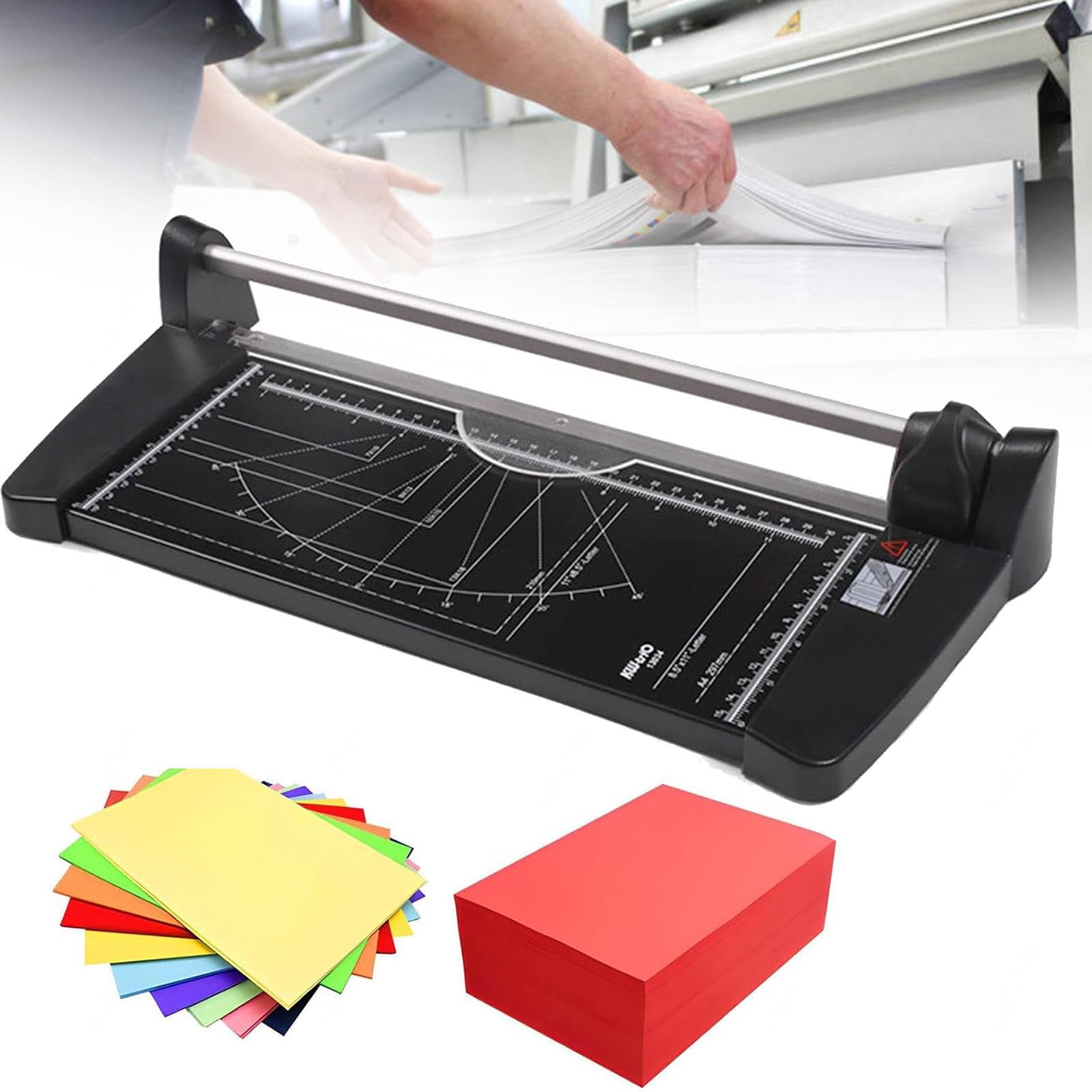 Taglierina rotativa per Carta, Formato A4/A3, Base in Metallo per Uso intensivo, capacità 10 Fogli per cartoncino e Fogli per plastificazione.