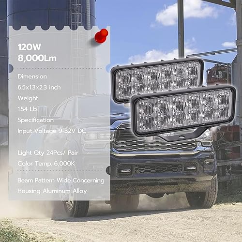 Miniatura 5 de Barra de luz LED de 6 pulgadas, 2 unidades, 120 W, 8000 lúmenes, luces LED todoterreno de haz de curvas anchas, luz de conducción rectangular de