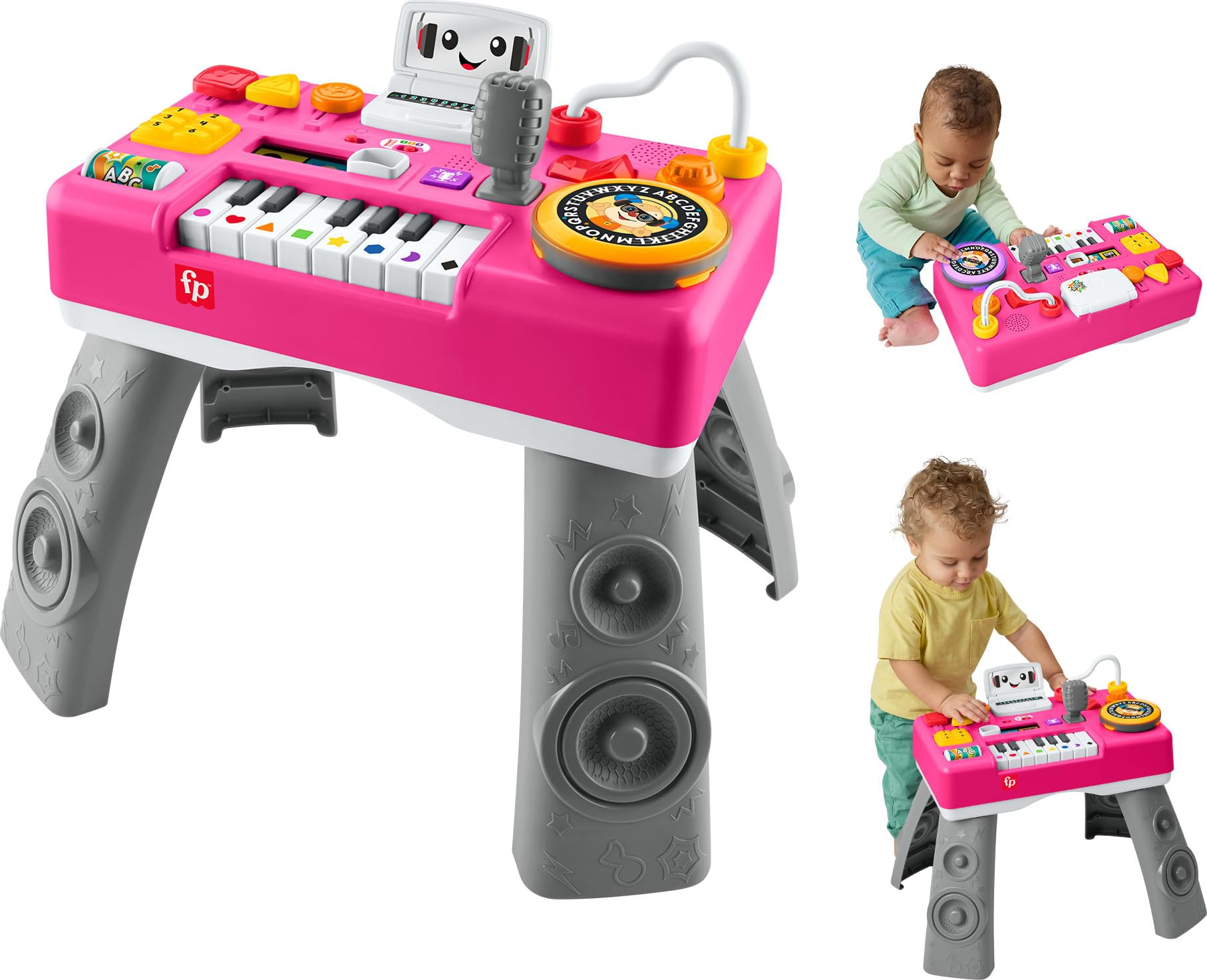 Fisher-PriceBaby Toddler Toy Laugh Learn DJ Table Musical Activity for  Educational Play, Pink Infants Ages 6+ Months