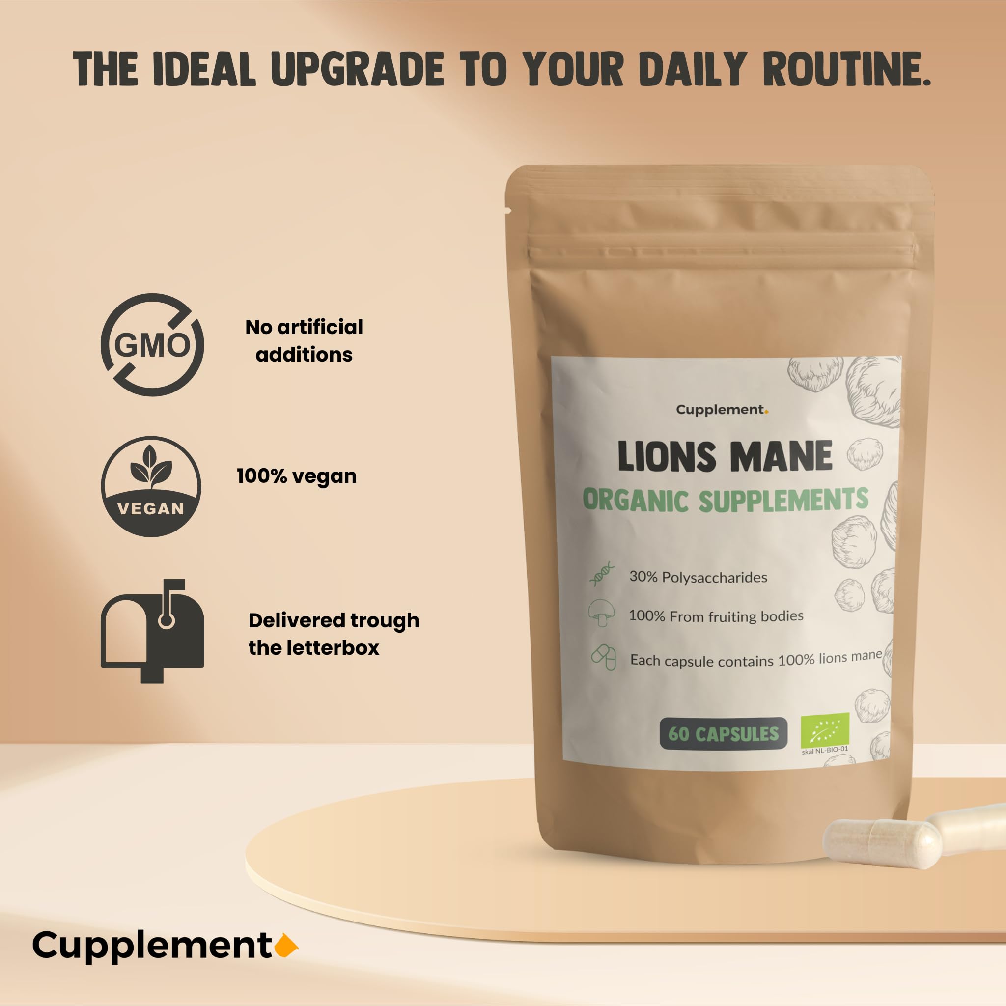 GOYU Lions Mane Kapseln (Hericium Erinaceus) 500 mg Bio Kombideal 4x 60 Capsules - Hericium Erinaceus - Löwenmähnen-Kapseln - Fokus & Konzentration - Pilzmischung - Vegan - Ohne Zusätze - Laborgeprüft