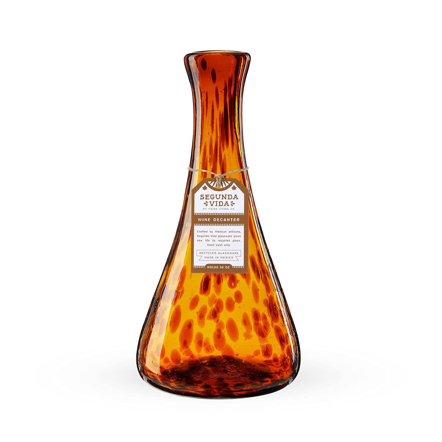Segunda Vida Tortuga Tortoise Shell colored Decanter - Hand Blown Decanter 100% Recycled Glass Wine Carafe - Amber Fits 1 Standard Wine Bottle, 50oz, Set of 1