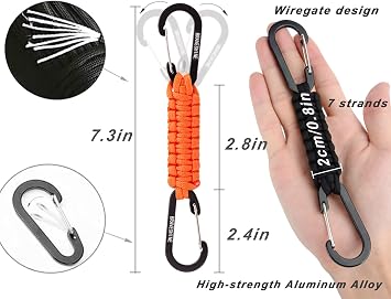 BRAVESHINE Keychain with Snap Hook Carabiner Clips, Paracord Keychain Carabiner Clips with Locking D Ring Hooks Hangers, Heavy Duty Lanyard Key Chain for Car Keys, Backpack, Tools, Men, Women
