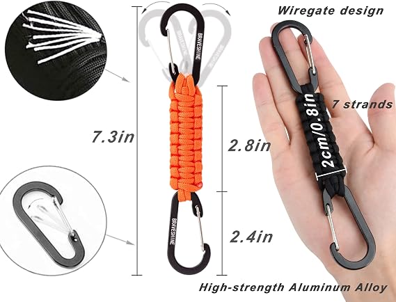 BRAVESHINE Keychain with Snap Hook Carabiner Clips, Paracord Keychain Carabiner Clips with Locking D Ring Hooks Hangers, Heavy Duty Lanyard Key Chain for Car Keys, Backpack, Tools, Men, Women