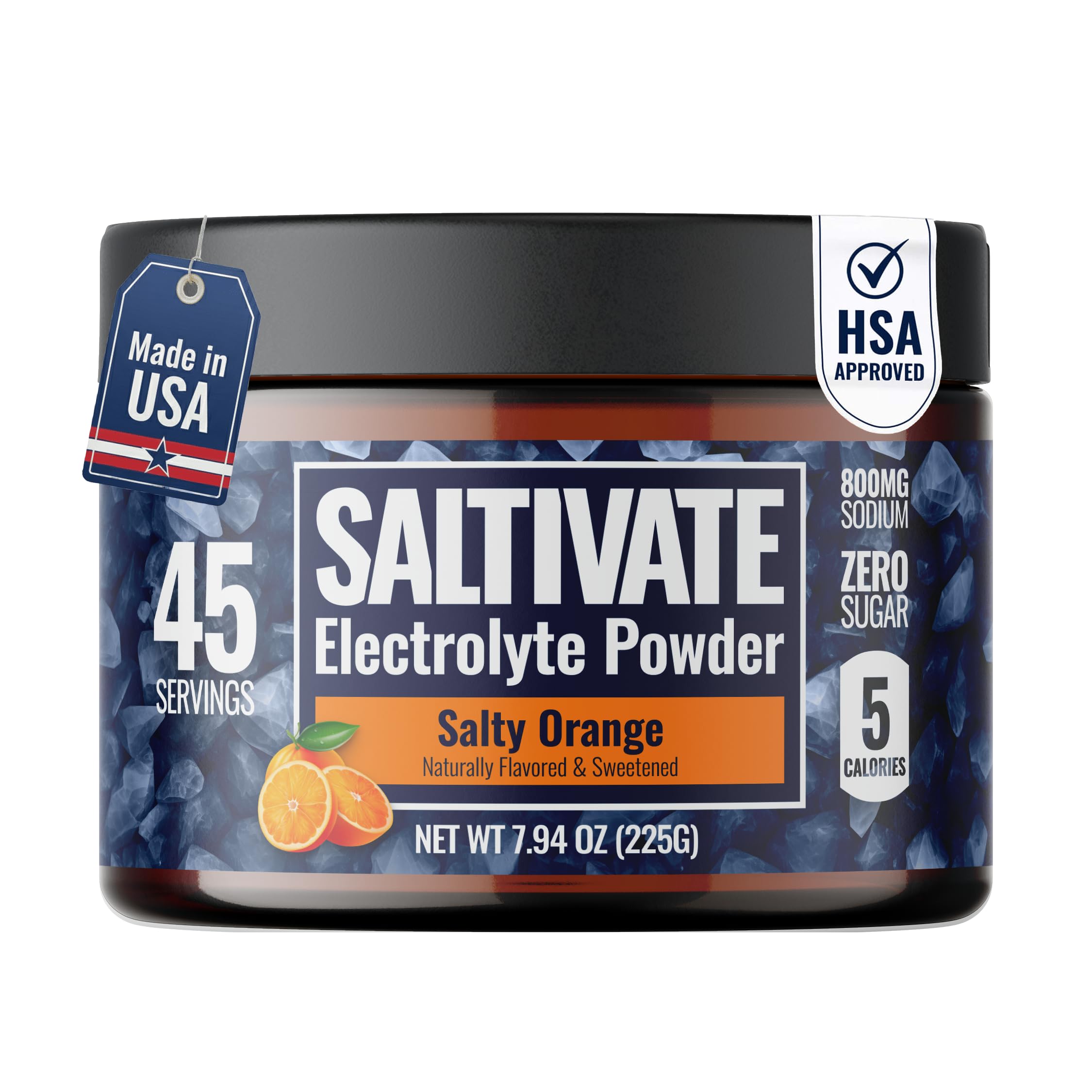 Zero Sugar Electrolyte Powder | Salty Orange Hydration | 45 Servings Bulk Jar | High Sodium Potassium Magnesium Electrolytes | No Sugar No Carbs, with Stevia - for Sweat, Keto, POTS, Fasting