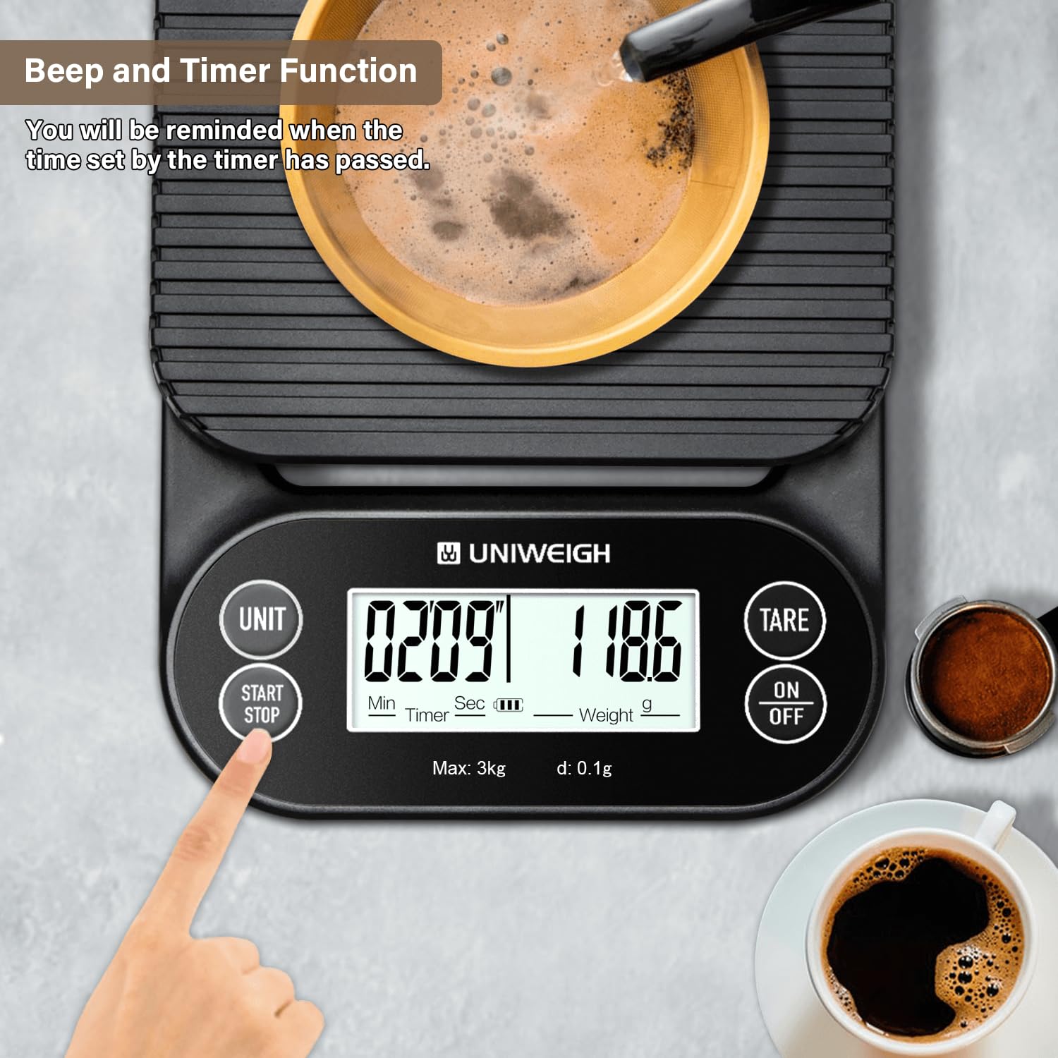 Báscula digital de café con temporizador de 6.6 lbs/0.00 oz, báscula de café espresso de alta precisión con temporizador/apagado automático/función de tara, para verter sobre café por goteo, báscula 4