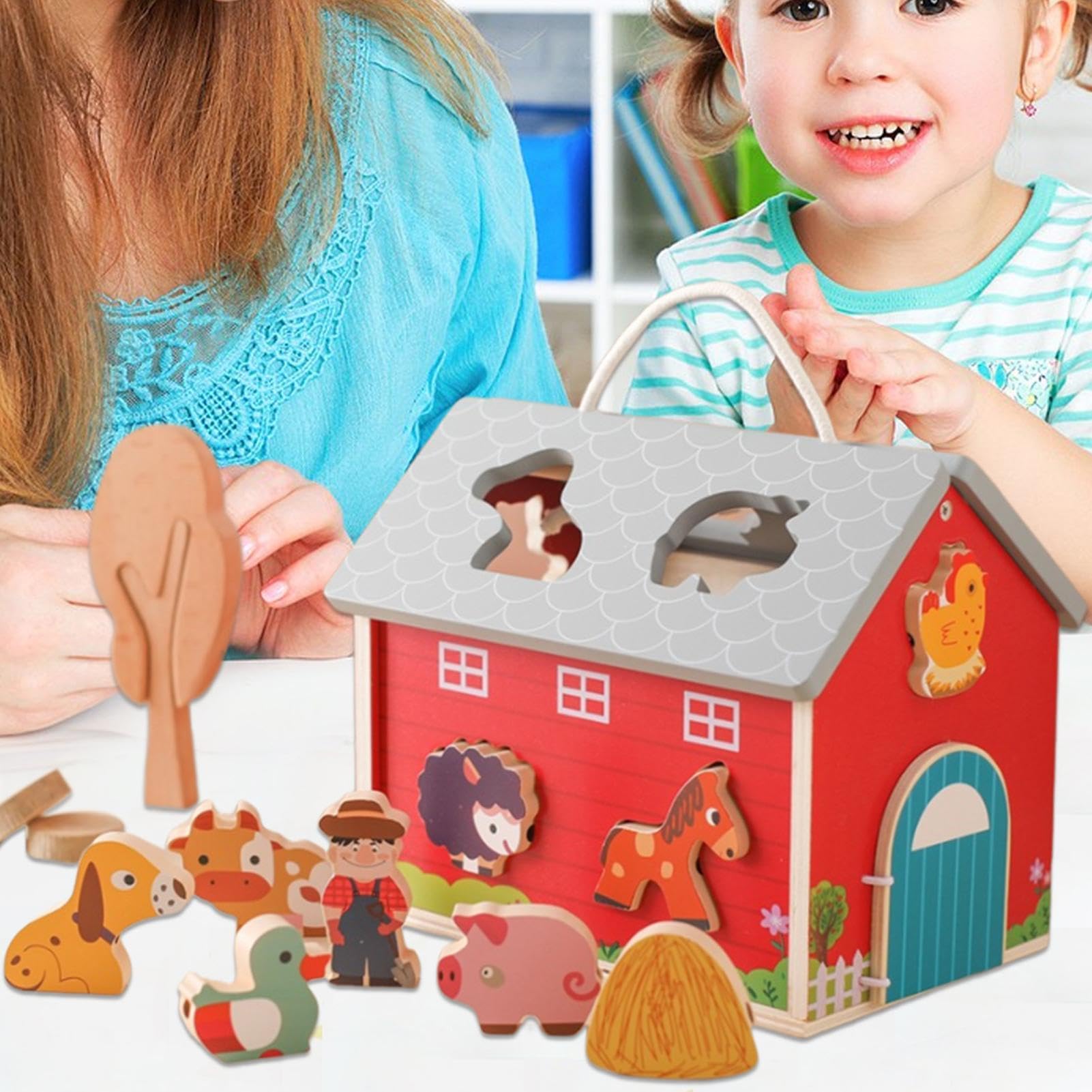 Generisch Giocattolo da fattoria in legno, di smistamento fienile | set di animali della fattoria, impilabile, giocattolo educativo per abilità motorie, giocattolo per bambini piccoli