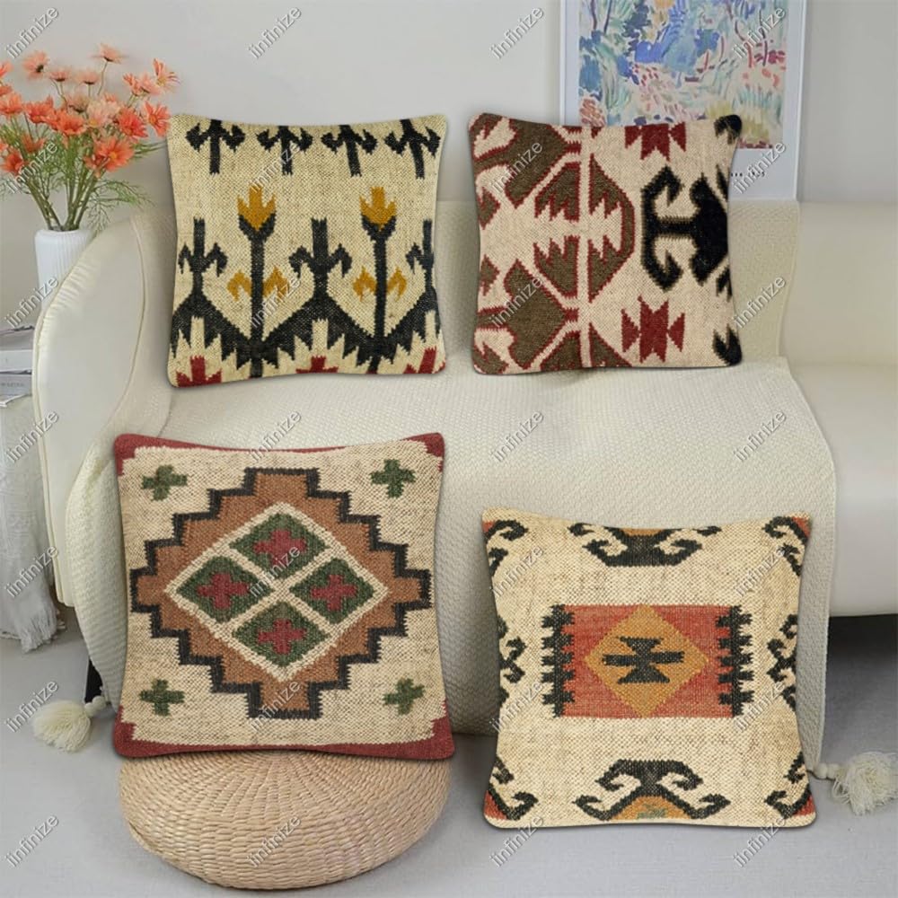 Housse de coussin en jute pour salon bohème chic et authentique