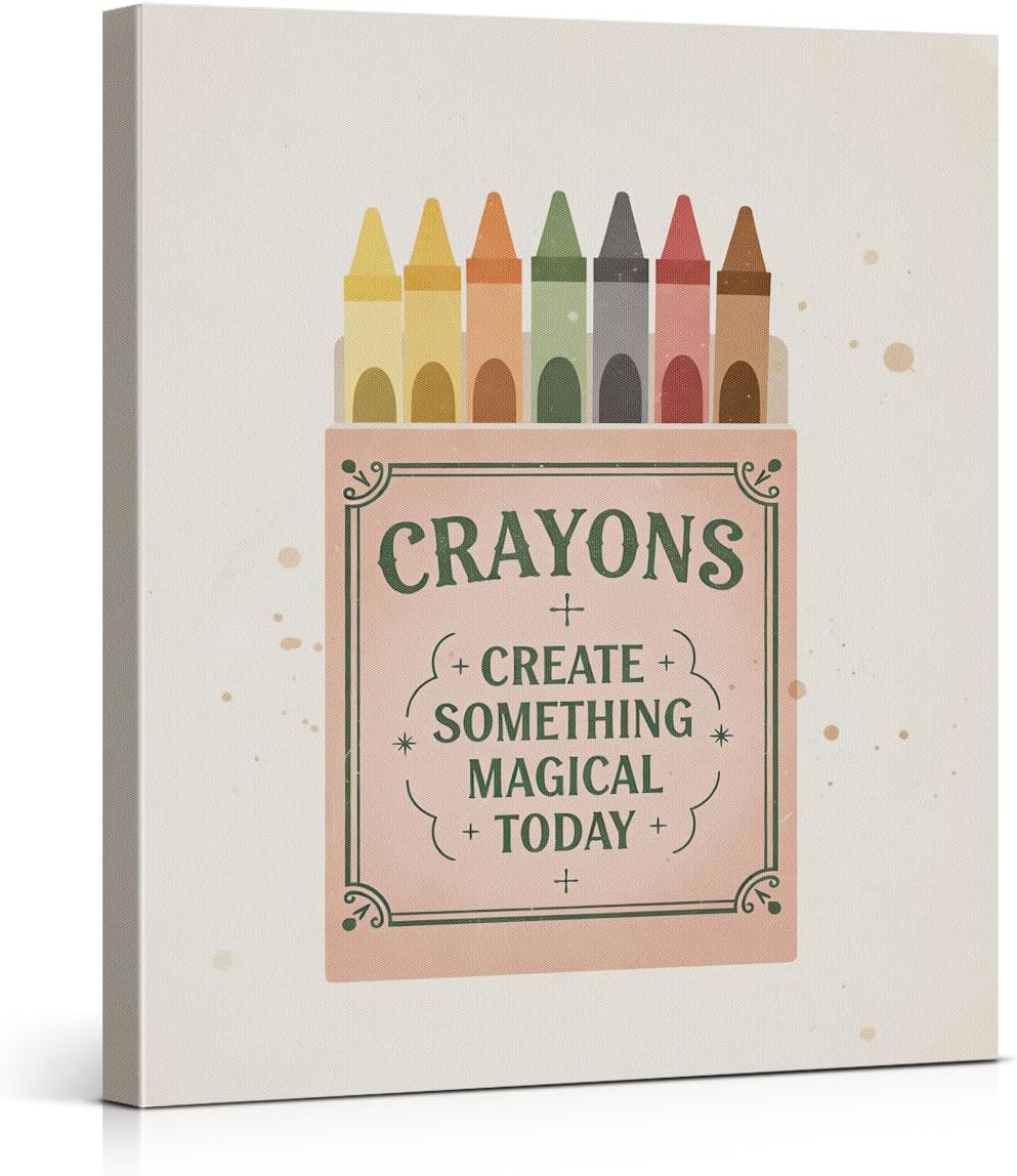 YeleY Retro Crayons Nursery Canvas Wall Art Playful Kids Room Wall Decor