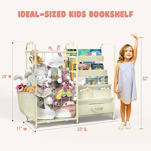 Miniatura 3 de Almacenamiento de juguetes con estantería para niños, organizador grande de juguetes de almacenamiento de animales de peluche con bolsillo, estante