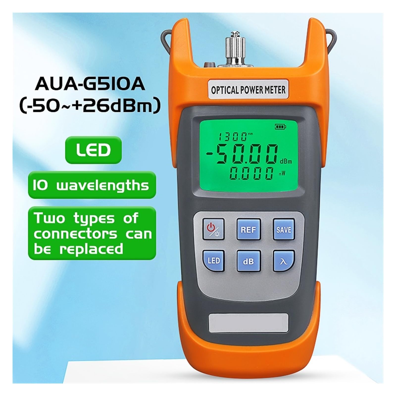 Medidor De Potencia Óptica AUA-G510A -50+~26dbm Probador De Fibra Óptica OPM 3 En 1 Probador De Fibra Óptica Interfaz SC/FC/ST,Amplio Rango De Pruebas(-50 to 26dbm)