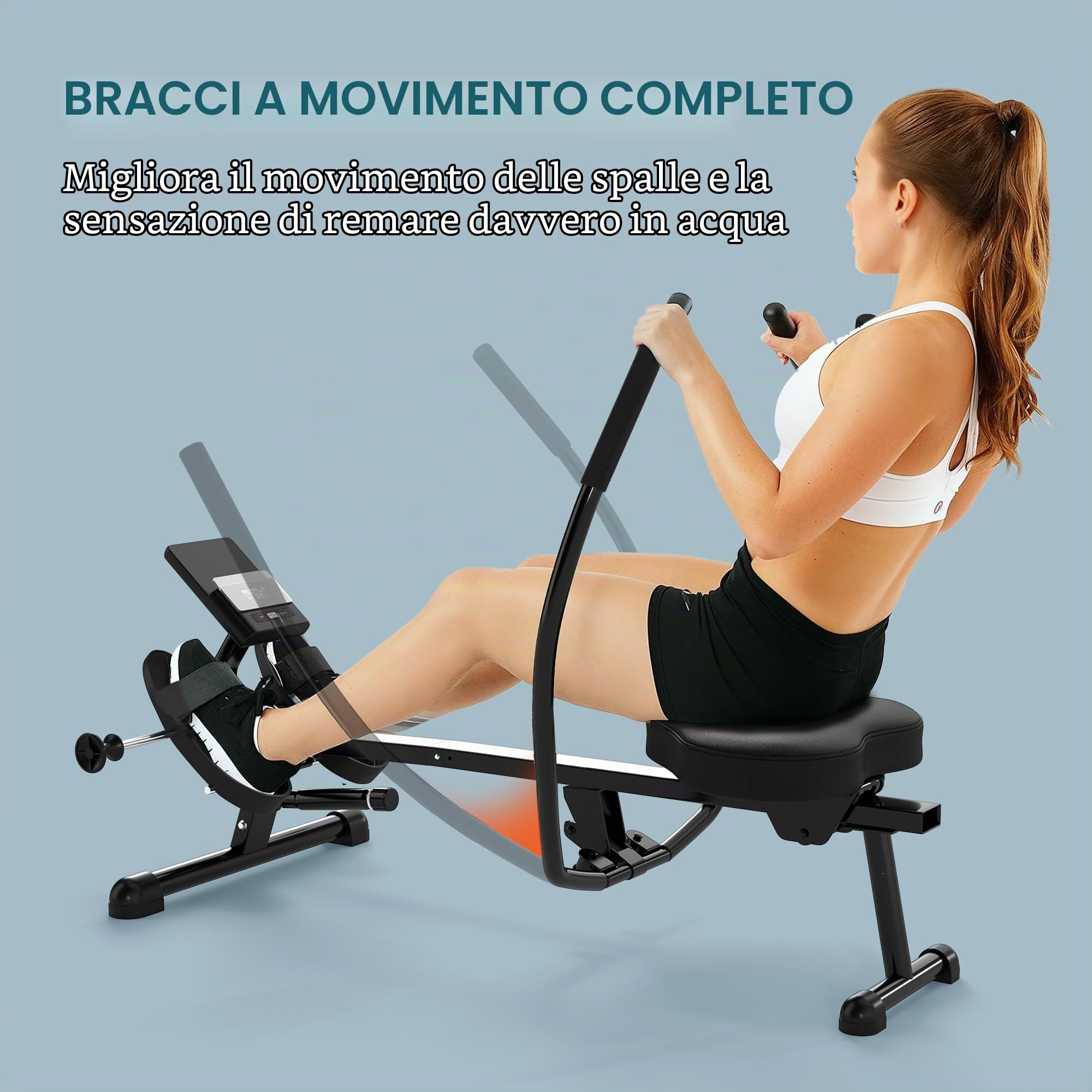 SPORTNOW Vogatore idraulico con 12 livelli di resistenza Vogatore con schermo LCD e pedale antiscivolo, portata massima 130KG, allenamento cardio a casa, nero