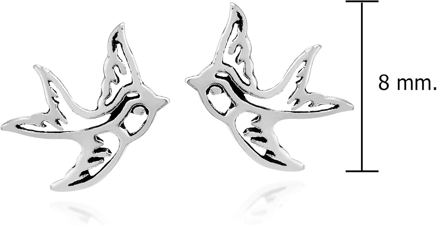 AeraVida Brave and Free Swallow Bird .925 Sterling Silver Stud Earrings | Adorable Sterling Silver Stud Earring for women | Bird Stud Earrings - Image 5