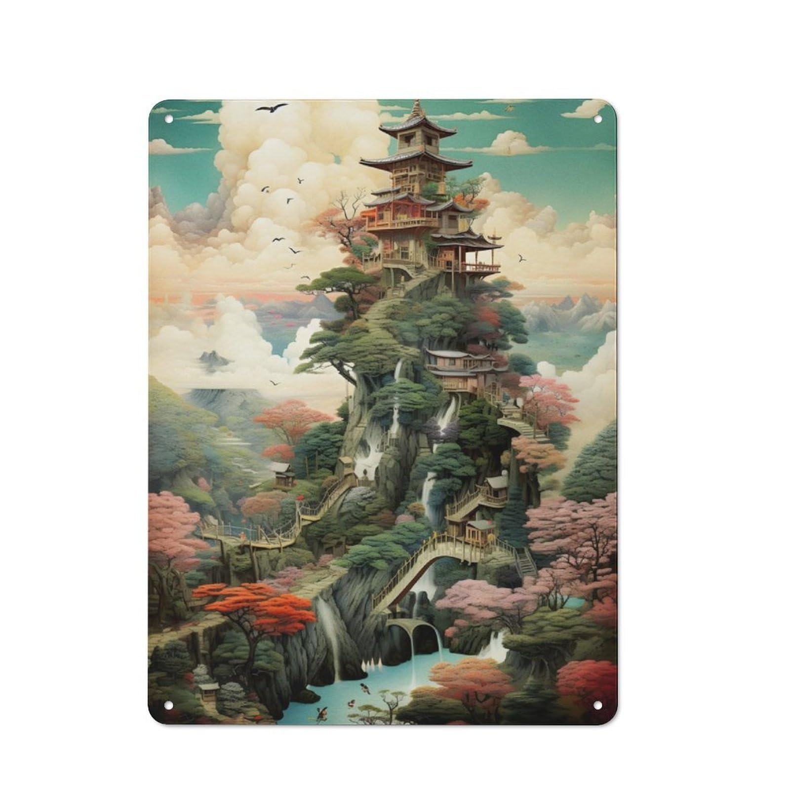 Junmoney Fantasy Landscape34 Rustic Metal Sign 40X30cm For Hallway Wall, For Collectors Of Rustic Metal Wall Decor