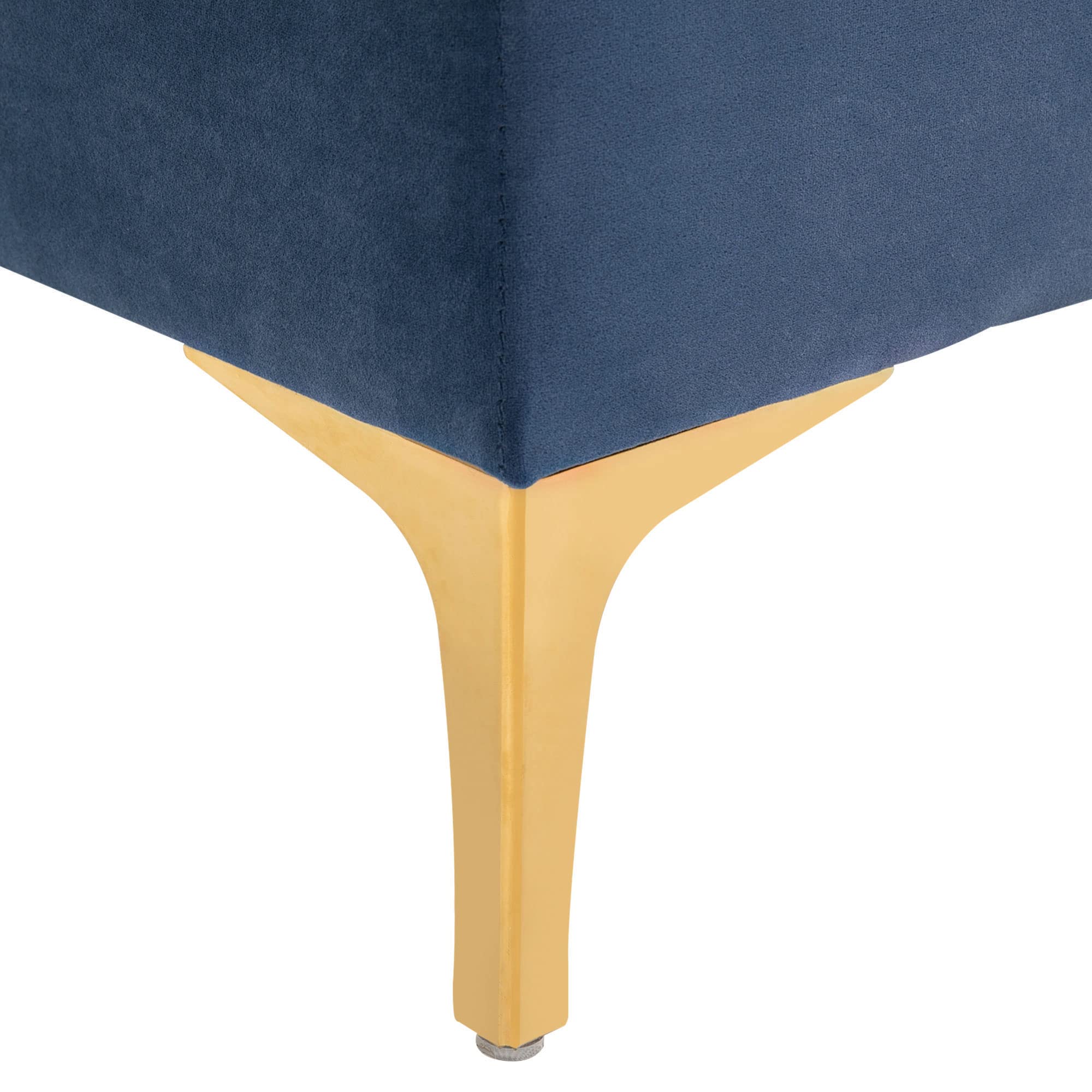 HOMCOM Banc Banquette capitonnée Bout de lit Style Classique Chic dim. 118L x 45l x 42H cm piètement métal doré Velours Bleu