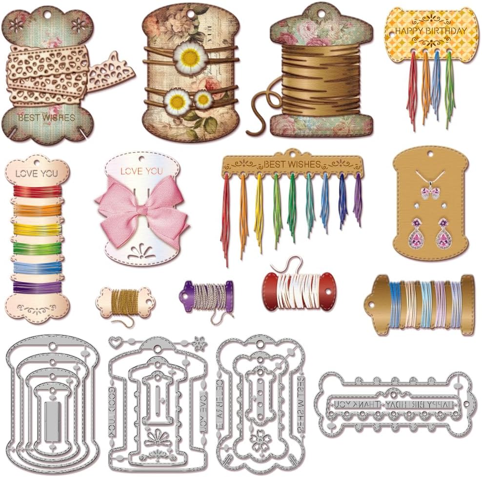 GLOBLELAND Nested Thread Spool Cutting Dies for Card Making Floss Bobbin Die Cuts Sewing Tool Cutting Dies for DIY Scrapbooking Journal Embossing Paper Craft Decor