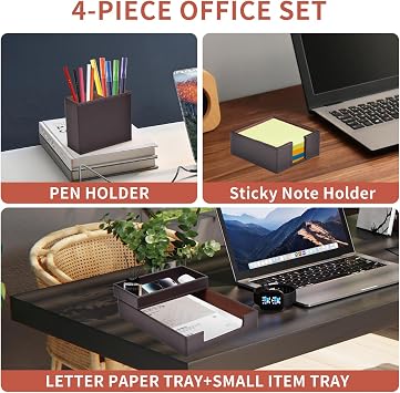 6 Piece Office Supplies and 4 Pack Leather Office Supplies Combination Matching Desk Organizer Set Workspace Decor for Women Men (Brown)