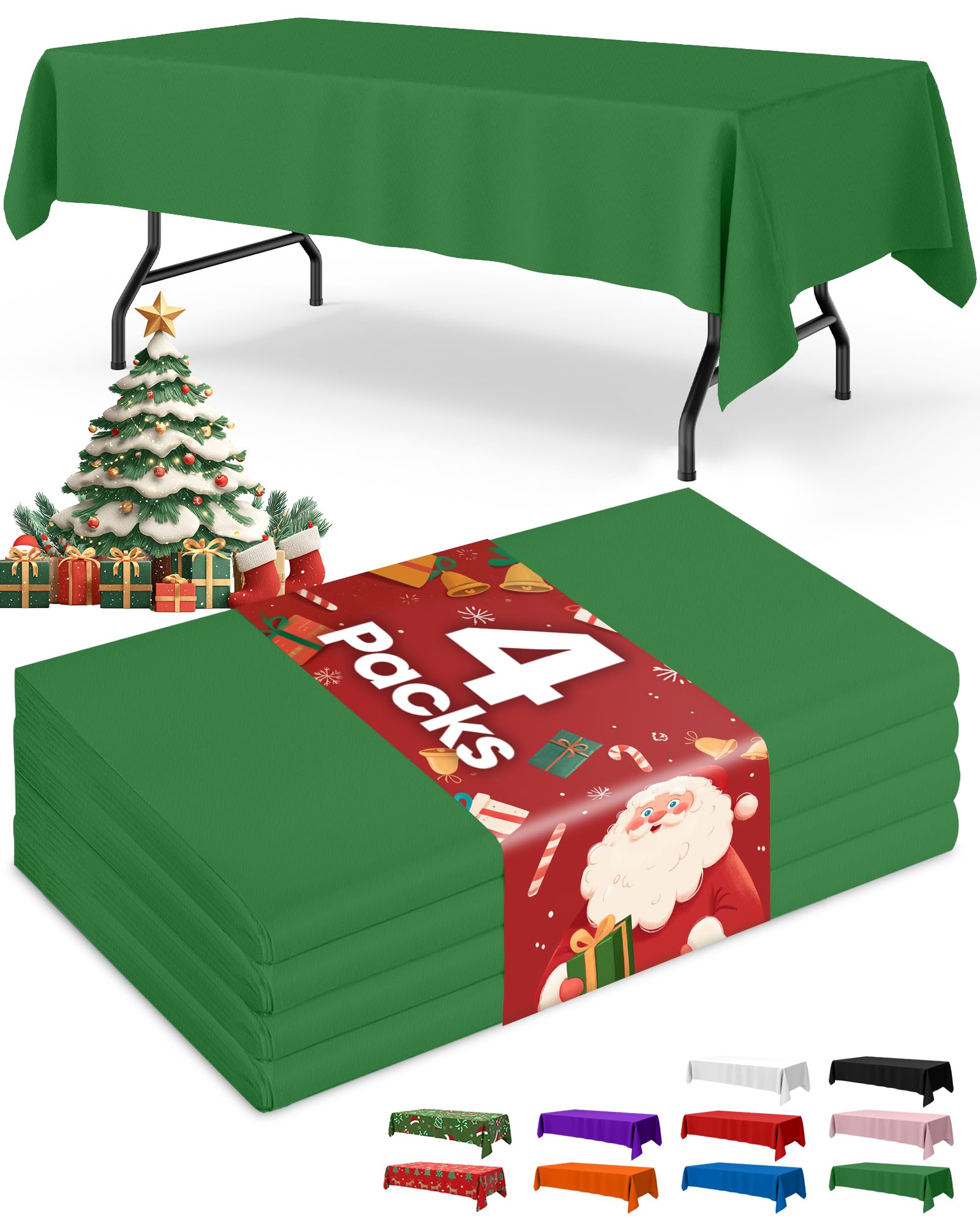 Niuara Green Plastic Table Cloth Disposable, 4 Pack, 54 x 108 in