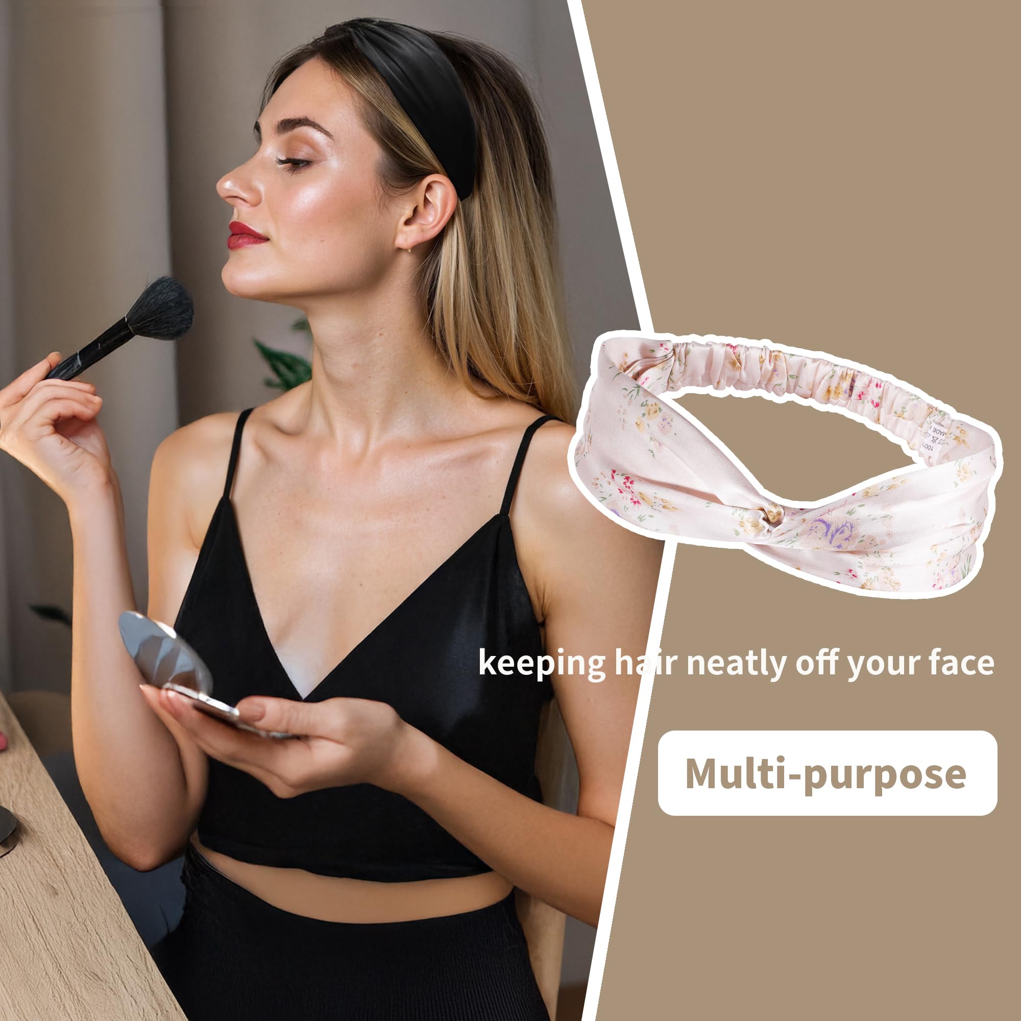 ZLYC Mulberry Silk Headband Elastic Twist Knotted Head Bands for Women's Hair(Floral Light Pink),One Size - Image 4