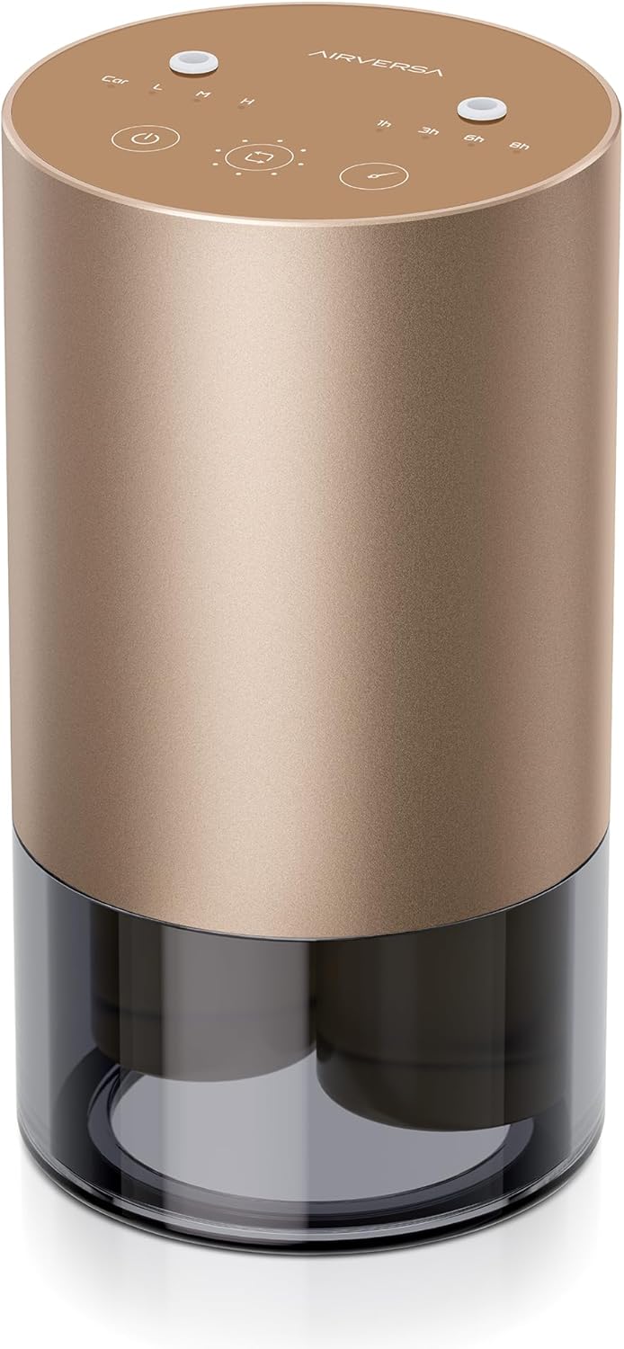 Waterless Diffusers with Dual Nozzle for Essential Oils Mini Scent Air Machine with 5 Timer Settings, 4 Mist Levels with Vehicle Mode for Car Home Room Studio Office, Metal Desert Titanium