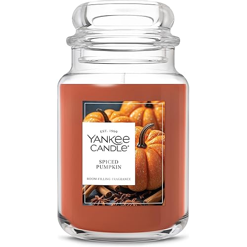 Yankee Candle Large Jar Scented Candle with up to 150 Hour Burn Time, Premium Plant Wax Blend for Consistent Burn, 22 oz Jar Candle with Room Filling Fragrance, Spiced Pumpkin