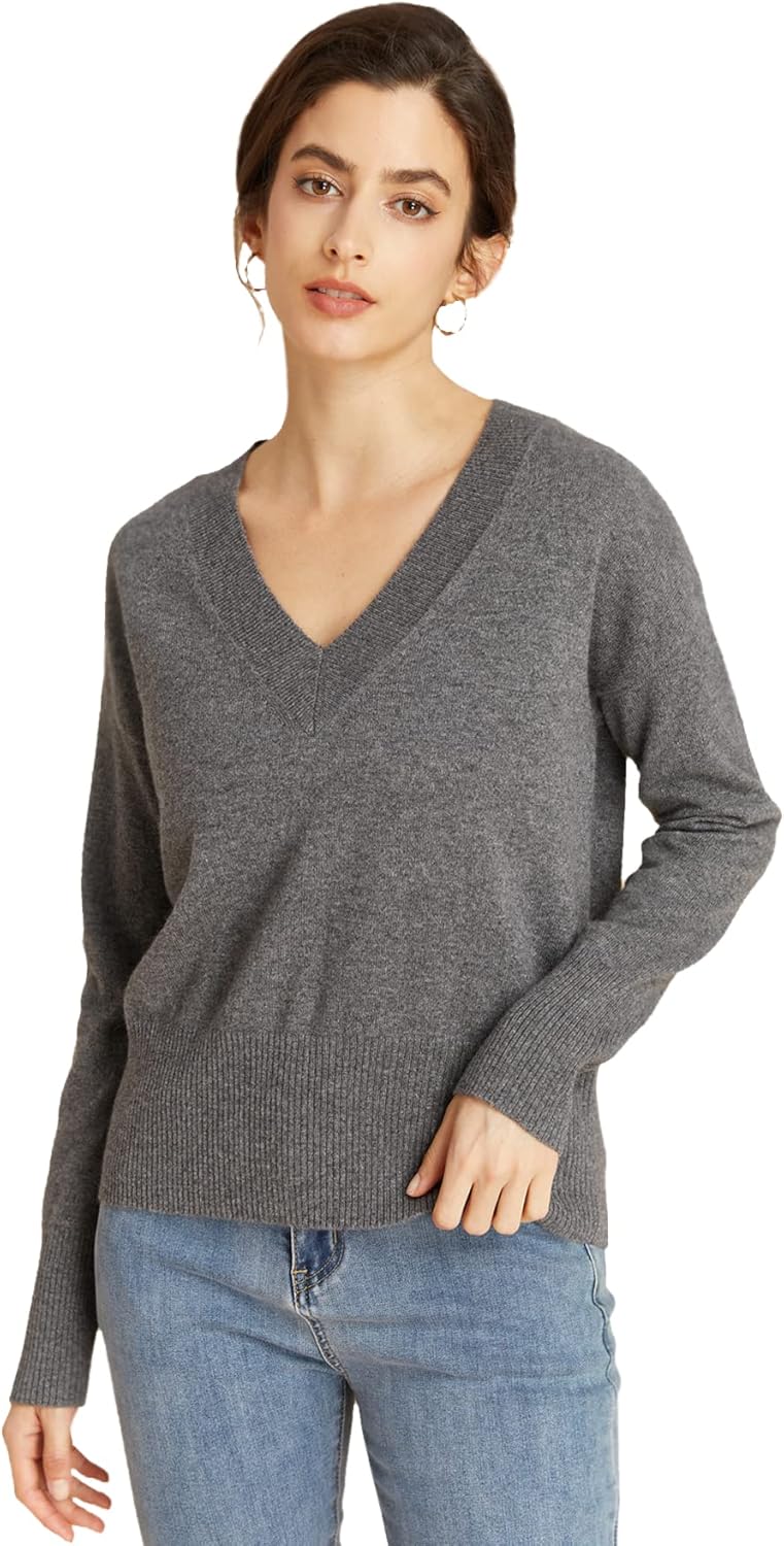 EURKEA Women's 100% Cashmere Deep V Neck Sweater, Long Sleeve Pullover, Tops for Women, Gifts Ready