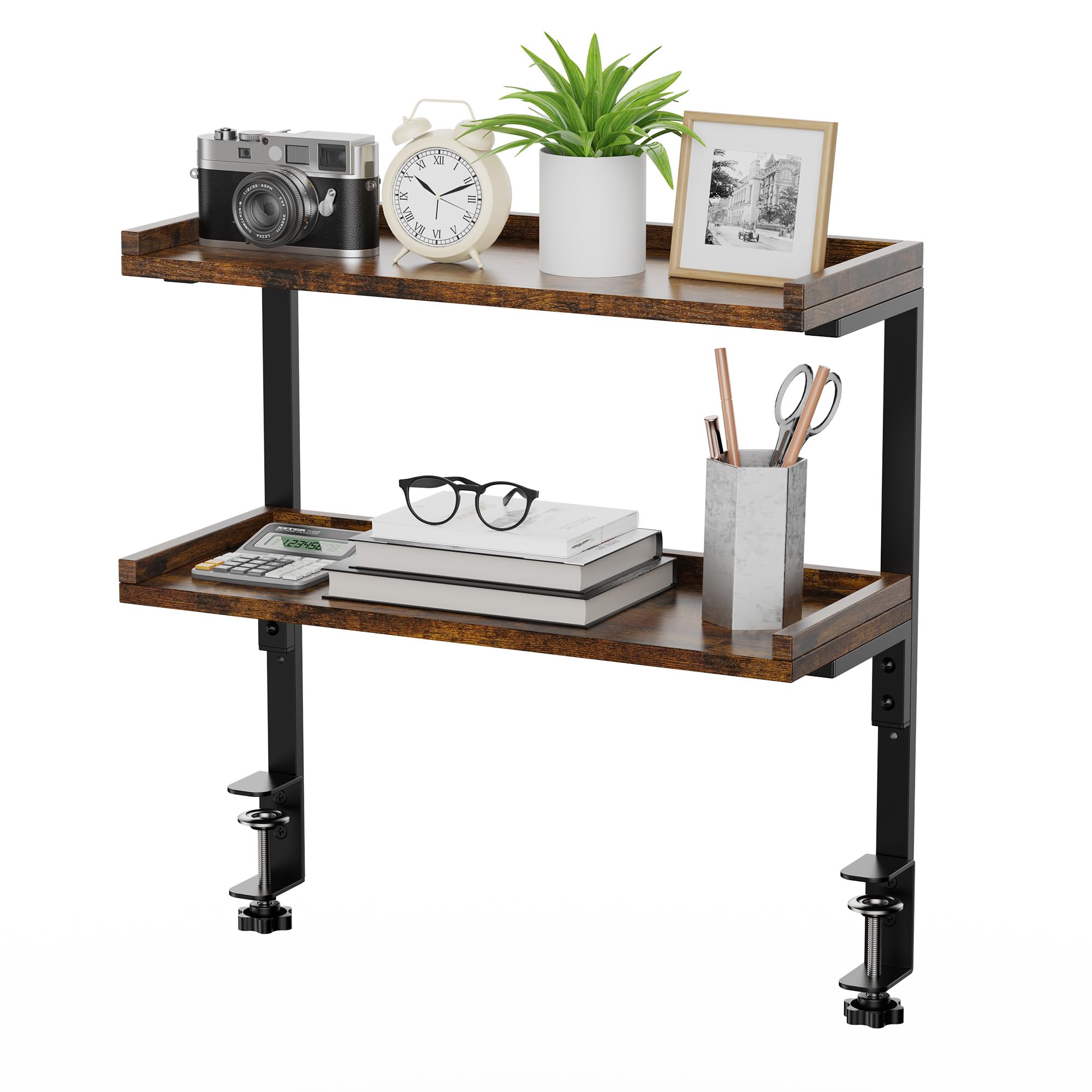 THYGIFTREE 2 Tier Clamp On Desk Shelf Organiser, Gaming Desk Extender